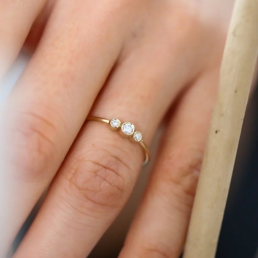 14K Three Stone Diamond Ring size 6 (ship in Mejuri packaging)